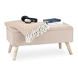Relaxdays Sitzbank mit Stauraum, gepolstert, Holzbeine, Truhenbank...
