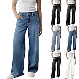 Uwdiohq Damen Denim Jeans mit weitem Bein, Straight-Fit, Mittlere Taille,...