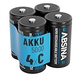 ABSINA 4X LR 14 Batterien C Baby wiederaufladbar 5000 mit geringer...