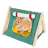 SEZDEKI Kaninchenzelt Holz Meerschweinchen Versteck Groß mit Vorhang &...