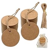 Kraftpapier Rund Anhänger Etiketten, 100 Stück Braun Geschenkanhänger...