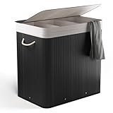 NewHabitat Bambus Wäschekorb 3 Fächer – 170L Wäschesammler mit Deckel...