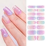 SanKristo 16 Stück Regenbogen Gel Nagelfolien Selbstklebend, French mit...