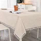 SUCHDECO Beige Tischdecke Rechteckig Leinen Tischtuch Abwaschbar...