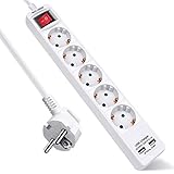ExtraStar 5 Fach Steckdosenleiste mit 2 USB, Mehrfachsteckdose mit Schalter...