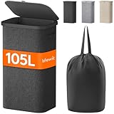 Lifewit 105L Wäschekorb mit Deckel, hoher Wäschekorb mit...