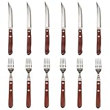 Steakbesteck rostfreier Stahl Holz 12 Stück mit 6 Stück Steakmesser und 6...