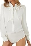 Kate Kasin Damen Elegante V-Ausschnitt Bodys Weiße Bowtie Bluse Business...