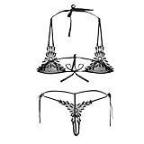 Glovios String Tanga Ouvert Slip, Damen Dessous Set Reizwäsche Spitzen...