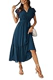 Awemeal Kleid Damen Sommer Elegant V-Ausschnitt Kurzarm Lang Sommerkleid...