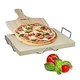 Relaxdays Pizzastein Set 3 cm Stärke mit Metallhalter und Pizzaschieber...