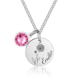 Personalisierte Geburtsblume Halskette Damen mit Geburtsstein & Gravur –...