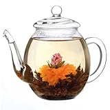 Creano Teekanne aus Glas mit Deckel für 500ml Tee aus Teeblumen, Teerosen...