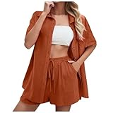 Women's Summer Muslin Blouse Shirt and Shorts Two-Piece Blouse Top + Shorts...