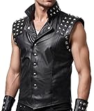 AAOutfitz Punk Rock Herren Lederweste mit Nieten, Schwarz - Leder, XS