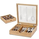 WPAJIRZO Besteckkasten mit Deckel aus Holz - 4 Fächer Besteckbox für...