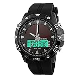 FeiWen Herren Outdoor Solar Digital Uhren Edelstahl Wählscheiben mit...