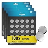 ABSINA CR2450 Knopfzelle 100er Pack - CR 2450 3V Knopfzellen auslaufsicher...