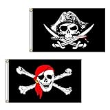 Piratenflagge, 2 Stück, 60 x 90 cm, Totenkopf- und Kreuzmesser, gekreuzte...
