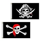 Piratenflagge, 2 Stück, 60 x 90 cm, Totenkopf- und Kreuzmesser, gekreuzte...