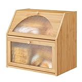 Vriccc Extra große Brotbox für Küchentheke, Bambusholz Doppelschicht...