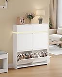 Hzuaneri Schuhschrank mit 4 Klappen, Schuhkipper Schmal mit LED-Leuchten,...