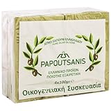 Grüne reine Olivenölseife Griechisch traditionell 'Papoutsanis' - Packung...