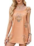 OFSOAK Kurzes Damenkleid aus Leinen mit Blumenstickerei,...
