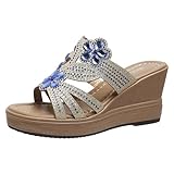 EMAlusher Keilsandalen Damen Beige, Sommer Schuhe Damen, Sommer Slip On...