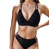 Damen Bikini Set, V Ausschnitt Crossover Push up Bikini-Oberteil & High...