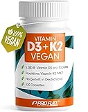 Vitamin D3 K2 VEGAN - 120 Tabletten mit 5000 IE D3 + 200 mcg K2 (MK7) -...