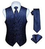 HISDERN Herren FLoral Hochzeit Weste Krawatte Einstecktuch Taschentuch...