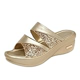 FRCOLOR Damen Wedges Pantoletten Sommer Sandalen mit Dicker Keilsohle...