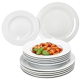 MamboCat Tommy 12tlg Tafelservice I weiße Porzellan-Geschirr für 6...