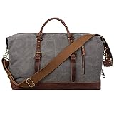 S-ZONE Reisetasche 60L Vintage Canvas Crazy Horse Leder Trim Unisex...