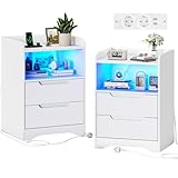 Brinlawb Nachttisch 2er set Nachttisch mit Ladefunktion und LED-Licht...
