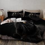 Kätzchen Bettwäsche 220x240 Schwarzes Haustier 3D Bettbezug Weich...