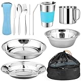 Campingbesteck Set, 10 Stück Edelstahl Besteck mit Teller,...
