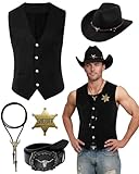 WooHand Western-Outfits für Herren, Cowboy, Wildleder, Weste, Hut,...