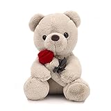 Teddybär, Plüsch-Bär, Teddy mit Rose, 23 cm Teddybären Rose Stofftier...