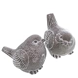 mucHome 2er-Set Dekofigur Vogel 2-Fach Sortiert Beton Grau/Weiß Gewischt...