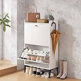 Dripex Schuhschrank weiß, Schuhkipper mit 2 Flip-Schubladen,Schuhregal...