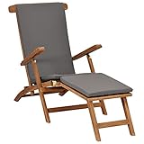 HaoChrymec Liegestuhl mit Auflage Dunkelgrau, Teak Massivholz, 4-Fach...