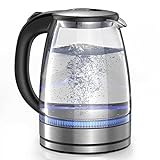 Wasserkocher, 1.7L Glas-Wasserkocher mit fantastischem blauen LED-Licht,...