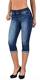 ESRA Damen Capri Jeans Hose Damen Caprihose Jeanshose mit Gummibund...