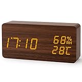 Virklyee Wecker aus Holz digital, 12/24HR, 3 Stufen einstellbar Helligkeit,...