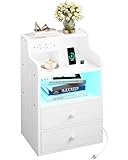 IRONCK Nachttisch LED mit Steckdose und Ladefunktion, Beistelltisch Holz,...