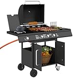 Outsunny Gasgrill 12,2 KW 3+1 Brenner BBQ Grillwagen aus Edelstahl inkl...