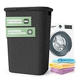 Wäschekorb mit Deckel Rattan - Wäschebox in Flechtoptik 65 L -...