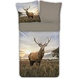 ESPiCO Bettwäsche Trendy Bedding Hirsch Tiermotiv Geweih Sonnenaufgang...